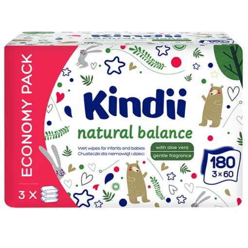 Cleanic Kindii Natural Balance, Feuchttücher für Babys und Kinder, 3 x 60 Stk.