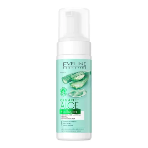 Eveline Cosmetics Organic Aloe + Collagen, reinigender und beruhigender Gesichtsreinigungsschaum 3 in 1, 150 ml