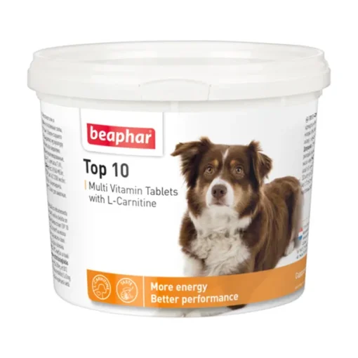 Beaphar Top 10 Dog, Multivitamintabletten mit L-Carnitin für Hunde, Tabletten, 180 Stk.