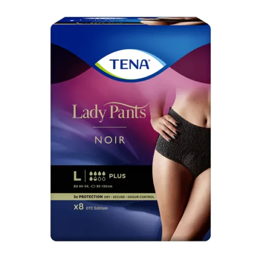 TENA Lady Pants Plus Noir OTC Edition saugfähige Unterhose, Größe L, 8er-Pack