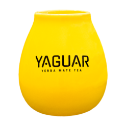 Gelber Keramikkürbis mit Yaguar-Logo – 350 ml