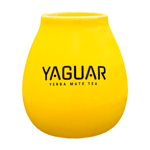 Gelber Keramikkürbis mit Yaguar-Logo – 350 ml