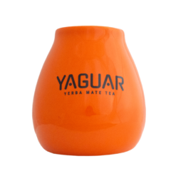 Orangefarbener Keramikkürbis mit Yaguar-Logo – 350 ml