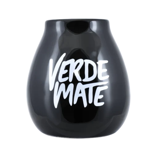 Schwarzer Keramikkürbis mit Verde Mate-Logo – 350 ml