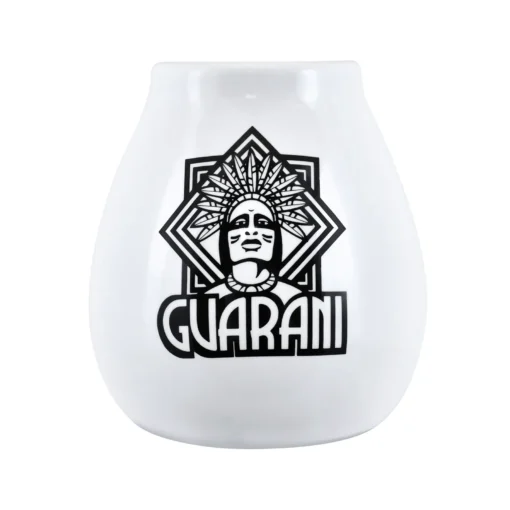 Weißer Keramikkürbis mit Guarani-Logo – 350 ml