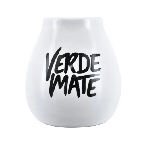 Weißer Keramikkürbis mit dem Verde Mate-Logo – 350 ml