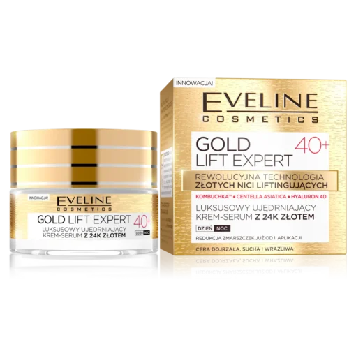 Eveline Cosmetics Gold Lift Expert 40+, luxuriöses straffendes Cremeserum mit 24-karätigem Gold, Tag und Nacht, 50 ml