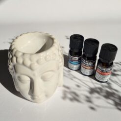 Aromatherapie Set mit aetherischen Oelen und einer Buddha Kopf Kamin4