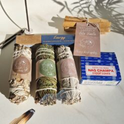 Großes Set natürlicher ENERGY-Räucherwerk – Yerba Santa, weißer Salbei, Zeder, Palo Santo, indische Räucherstäbchen