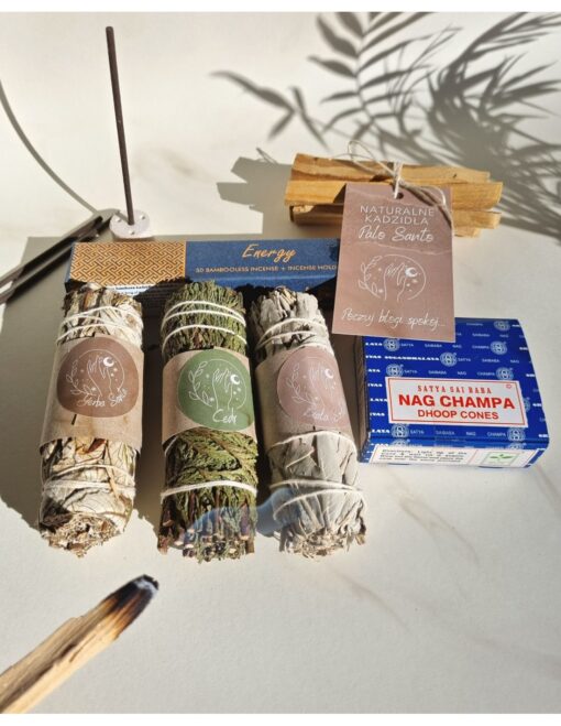 Großes Set natürlicher ENERGY-Räucherwerk – Yerba Santa, weißer Salbei, Zeder, Palo Santo, indische Räucherstäbchen