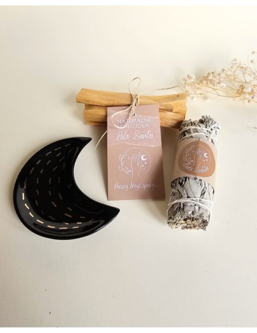 Palo Santo und Weißer Salbei Set mit mondförmigem Keramiksockel – schwarz