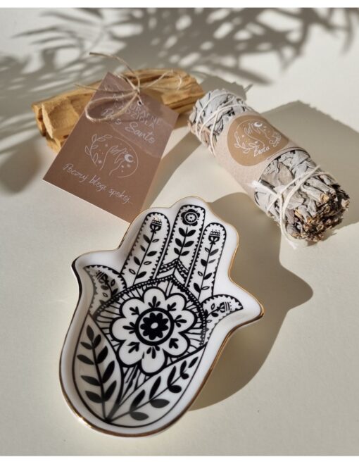 Set aus Palo Santo und weißem Salbei mit Hamsa-Ständer – Fatimas Hand