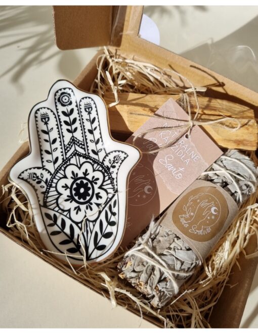 Set aus Palo Santo und weissem Salbei mit Hamsa Staender – Fatimas Hand2