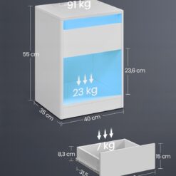 Weisse Nachttisch mit LED Beleuchtung 2 Steckdosen und 2 USB Ports3