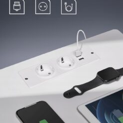 Weisse Nachttisch mit LED Beleuchtung 2 Steckdosen und 2 USB Ports5