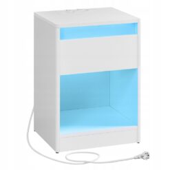 Weisse Nachttisch mit LED Beleuchtung 2 Steckdosen und 2 USB Ports7